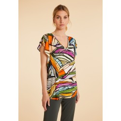 Camiseta ANNA MORA fluida de punto suave estampado de hojas multicolor  ONLINE COLOR ÚNICO TALLA 48