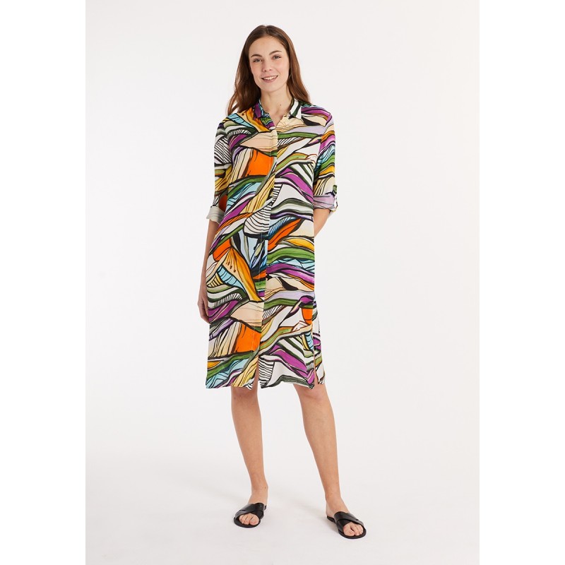 Vestido ANNA MORA camisero recto hasta la rodilla con estampado de hojas  multicolor ONLINE COLOR ÚNICO TALLA 42