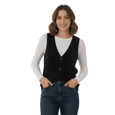 OBOLO Chaleco merino trenzas entallado