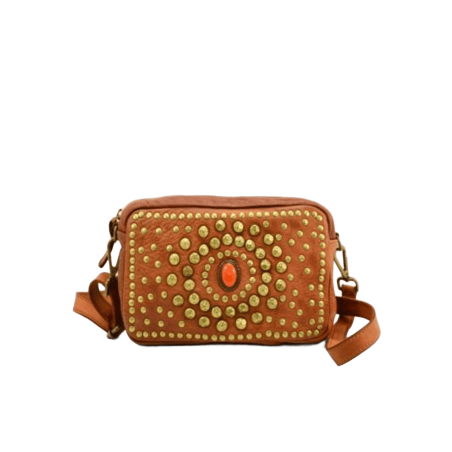 LUXURY Bolso de piel  lavada tachas